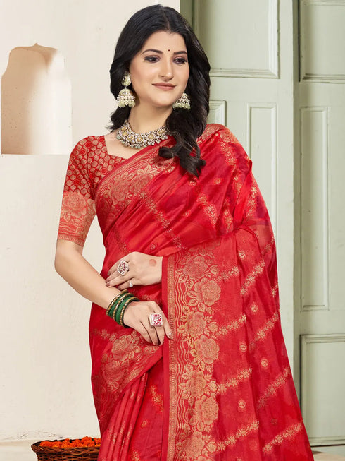 Deeva Sarees Red Silk Saree